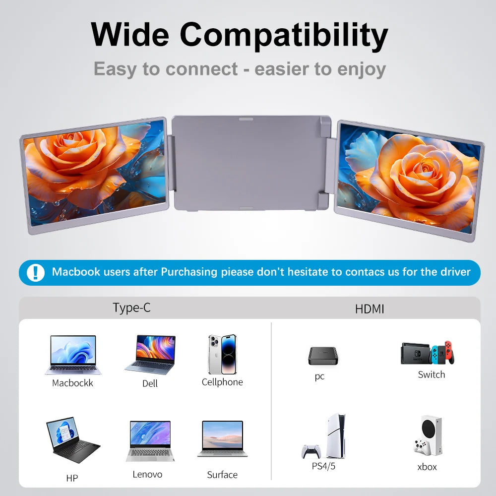 14 Inch Portable Monitor Dual screens For PC/Phone/PS4/PS5/Switch1/Switch2/Xbox 16:9 16:10 IPS FHD Screen Ship To US