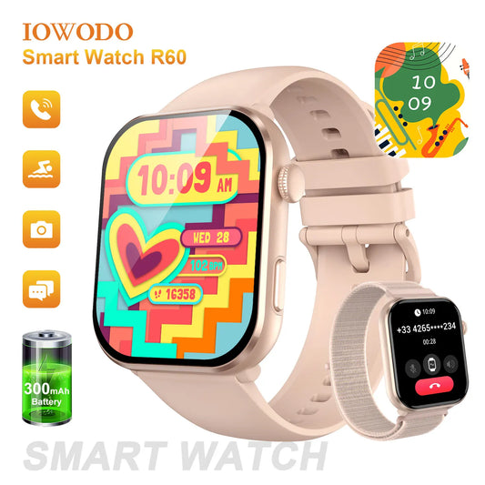 IOWODO 2025 New Bluetooth Smartwatch 1.96'' AMOLED HD Display Men Women Smart Watches Health Monitoring Sport Fitness Watch 
