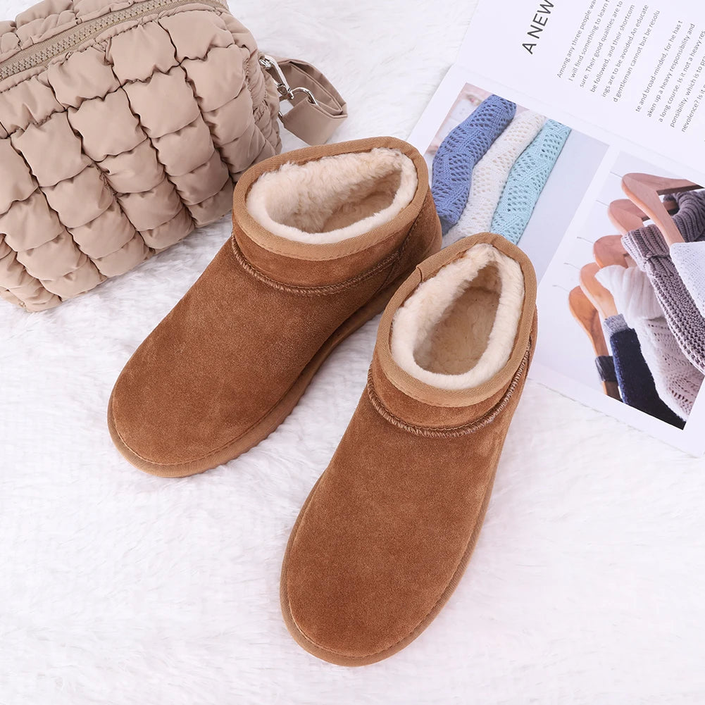Women Snow Boots Slip On Short Boots Anti-Slip Comfort Ankle Boots Water Resistant Faux Fur Lining Boots for Outdoor Sports