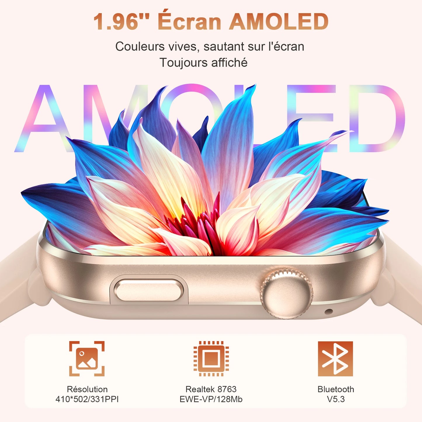 IOWODO 2025 New Bluetooth Smartwatch 1.96'' AMOLED HD Display Men Women Smart Watches Health Monitoring Sport Fitness Watch 