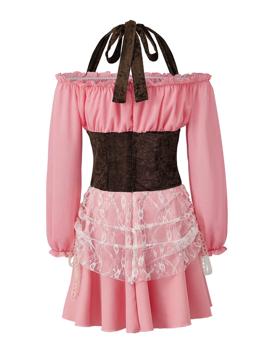 Sexy Pirate Costume Women' s Halloween Cosplay Outfit with Long Sleeve Short Dress for Party Club Stage Performance