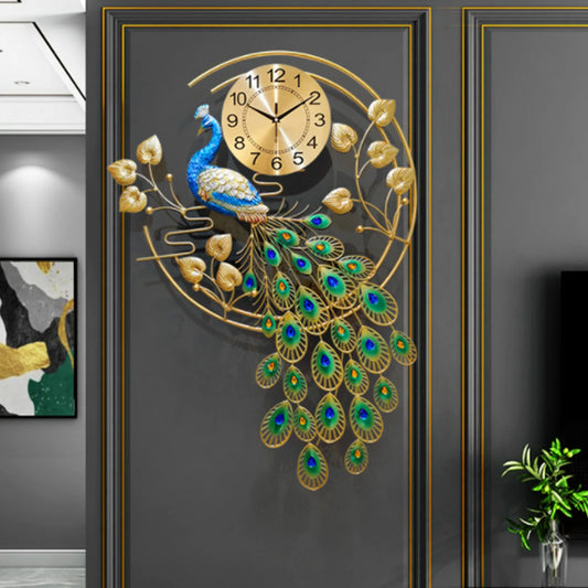 Creative Metal Wall Clock Modern Style Wall Watch Clock Peacock Shaped Wall Clock Silent Clock