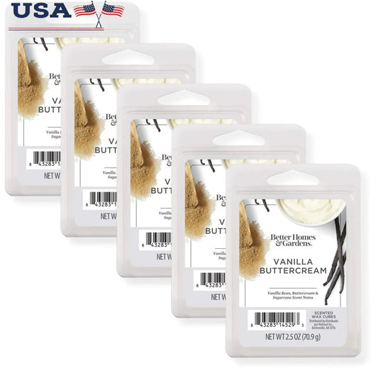 Vanilla Buttercream Scented Wax Melts 2.5 oz 5-Pack Highly Fragrant Relaxing Aroma Home Electric Wax Warmers Easy Cleanup