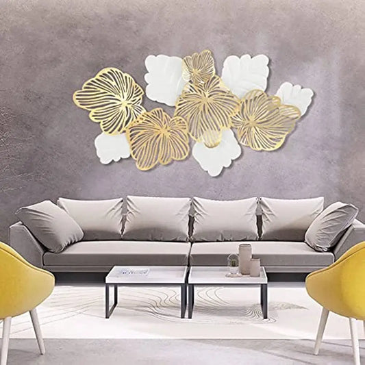 3D Metal Wall Decor Art Leaves Modern Home Sculptures "Gold Flower Blooming" Handmade Wall Hanging Artwork Decoration