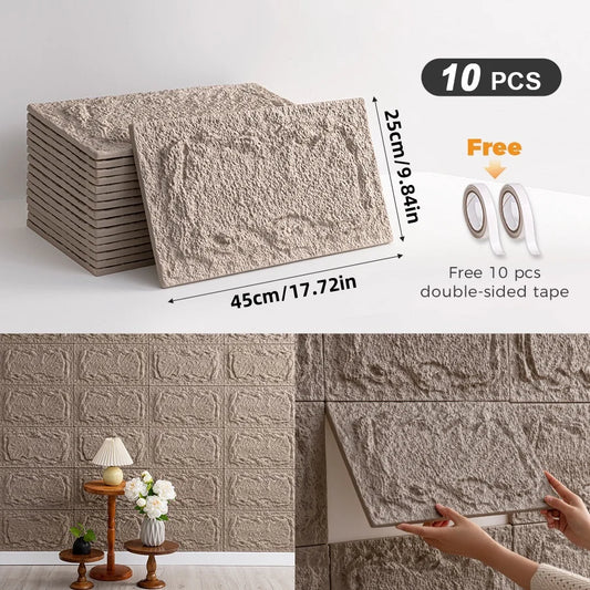 10pcs 3D Self-adhesive Stone Wall Panels 10mm thickness PU Wall Panels Wall Decor 9.84inx17.72in Suitable for indoor and outdoo