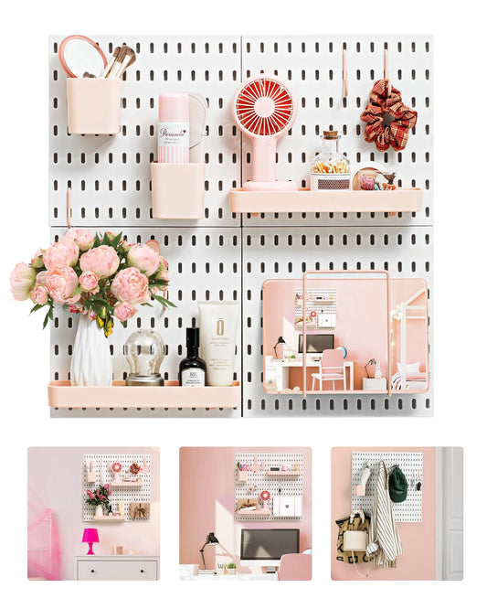 Deli Pink 4pcs Pegboard Combination Kits, Easy Storge, Free & Easy to Assemble, Two Installation Methods