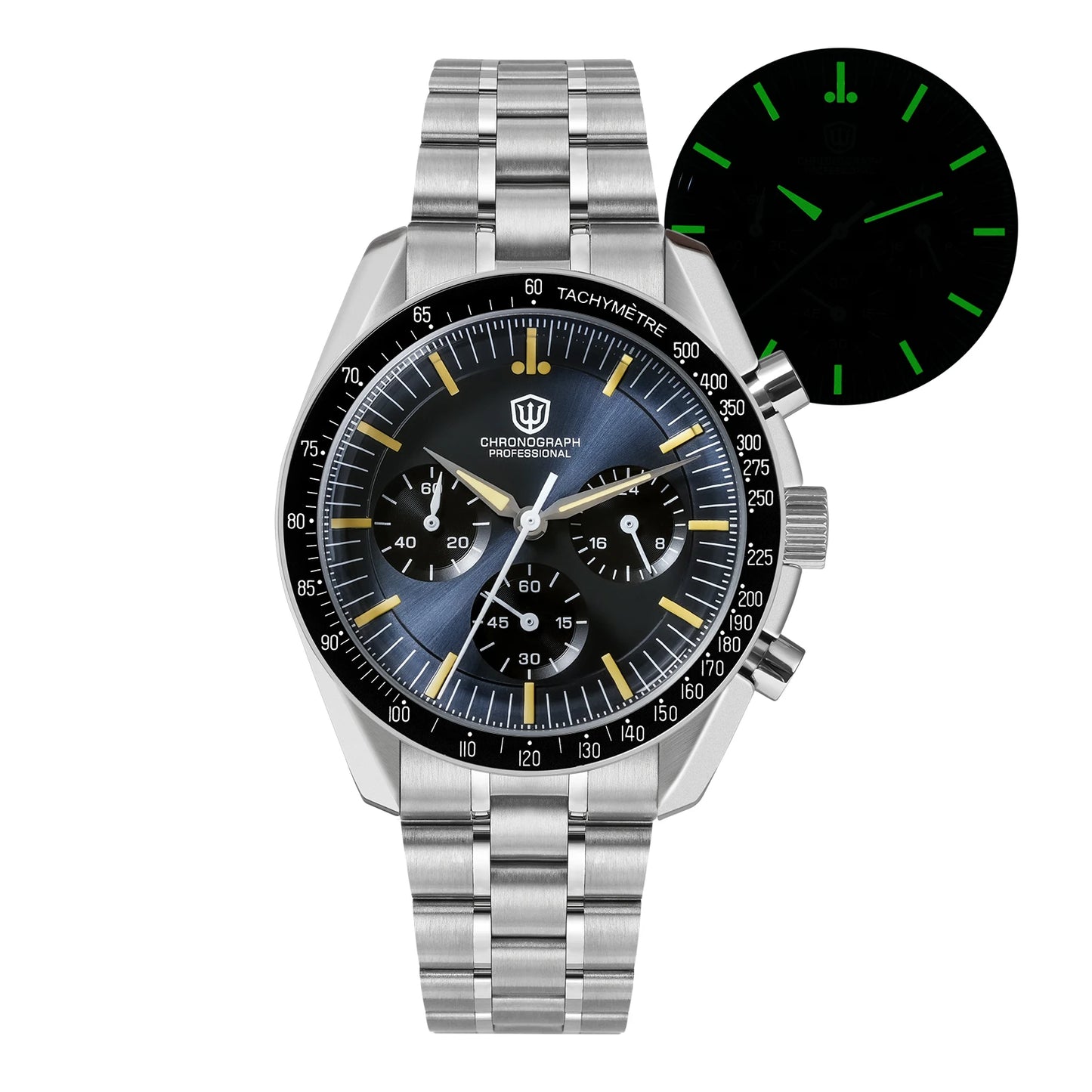Watchdives WD1863 Chronograph Watch VK63 Sweep Second Mechanical Quartz Movement Bubble Sapphire 100M Waterproof Vintage Watches