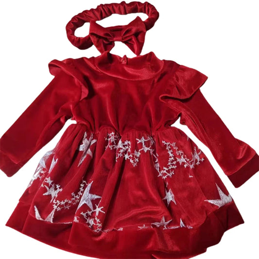 Toddler Girls Winter Outfit Cute Reindeer Print Long Sleeve Dress with Matching Headband and Leggings Set for Christmas